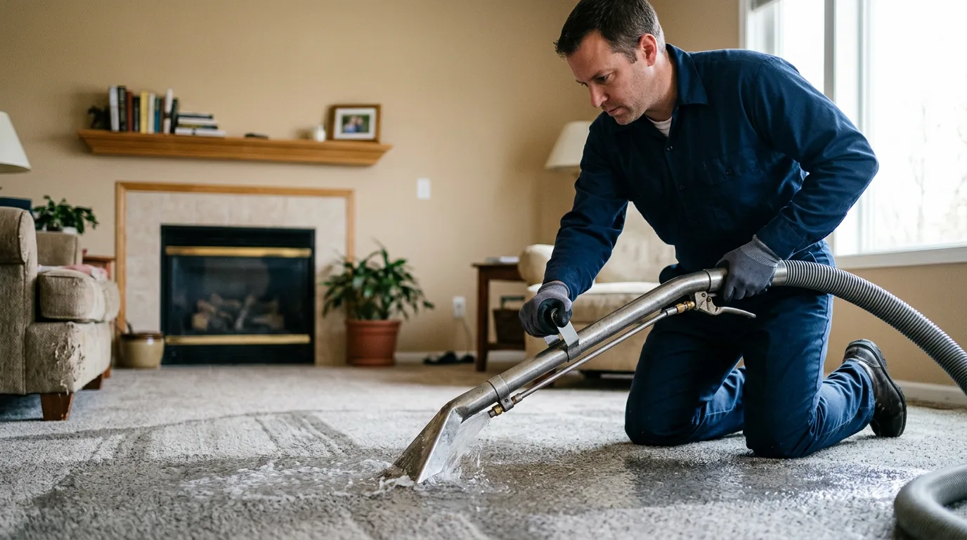 Water damage restoration technician working near Bryant, IL